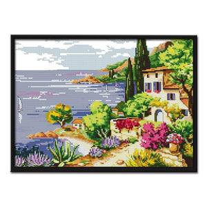 Beachscape 2  Cross Stitch 14CT Stamped Print On Canvas Needlework  F492