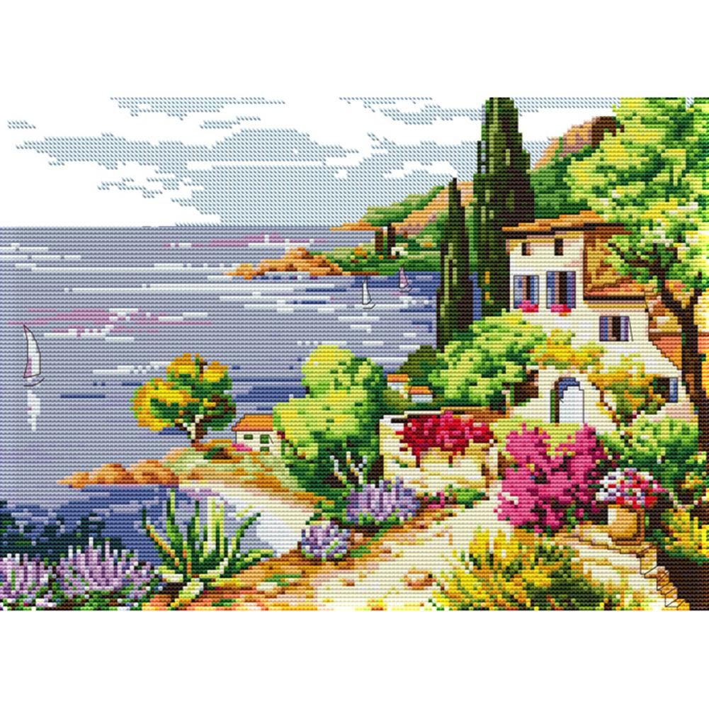 Beachscape 2  Cross Stitch 14CT Stamped Print On Canvas Needlework  F492