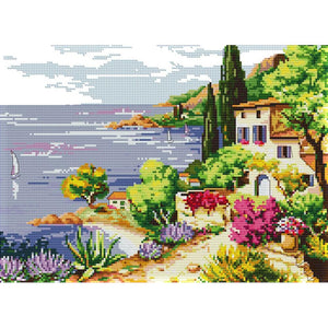 Beachscape 2  Cross Stitch 14CT Stamped Print On Canvas Needlework  F492