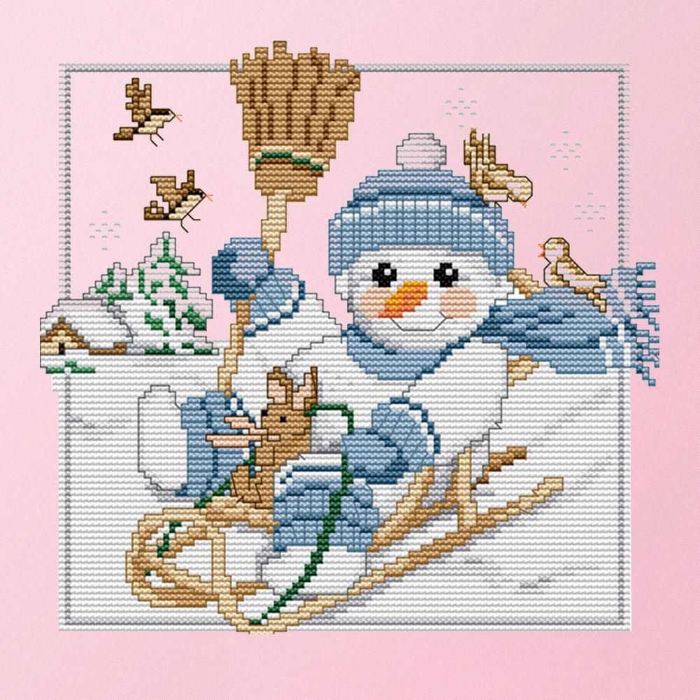 14CT Stamp DIY Room Needlework Christmas Snowman Canvas Cross Stitch  K704