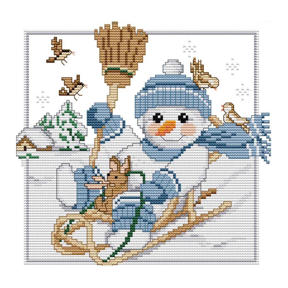 14CT Stamp DIY Room Needlework Christmas Snowman Canvas Cross Stitch  K704