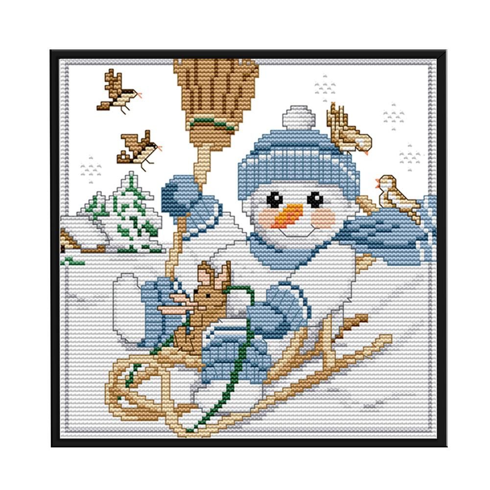 14CT Stamp DIY Room Needlework Christmas Snowman Canvas Cross Stitch  K704