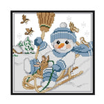 14CT Stamp DIY Room Needlework Christmas Snowman Canvas Cross Stitch  K704