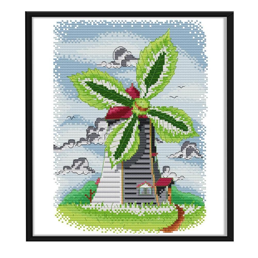 14CT Stamp Cross Stitch DIY Summer Windmill Needlework 25 X 31cm  FA046