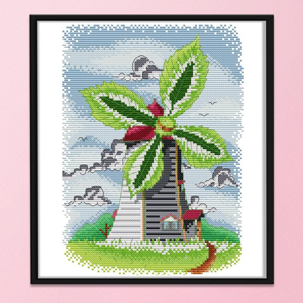 14CT Stamp Cross Stitch DIY Summer Windmill Needlework 25 X 31cm  FA046