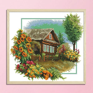 Cross Stitch Embroidery Kit DIY 14CT Stamped Handwork  F454 House Flower