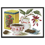 14CT Stamped Cotton Cross Stitch DIY Printed Needlework  Red Tea Set