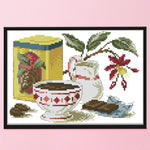 14CT Stamped Cotton Cross Stitch DIY Printed Needlework  Red Tea Set