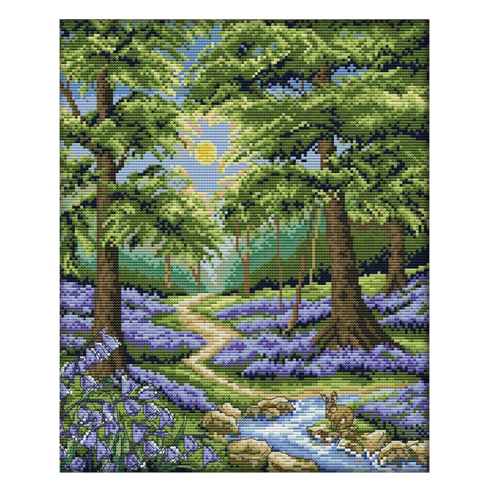 14CT Stamped Cross Stitch Needlework Kits DIY Craft  F883 Blue Bell Forest