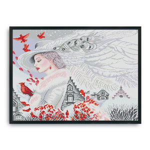 Stamped Cross Stitch Kit Woman 14CT Embroidery DIY Set  Woman Birds RA222