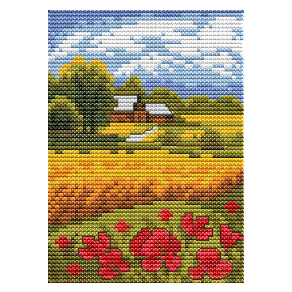 14CT Stamped Cross Stitch Beautiful Fields Needlework Embroidery  F577