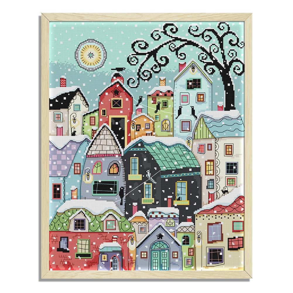 Street Scenery DIY Cross Stitch 14CT Stamped Landscape  F959 40x48cm