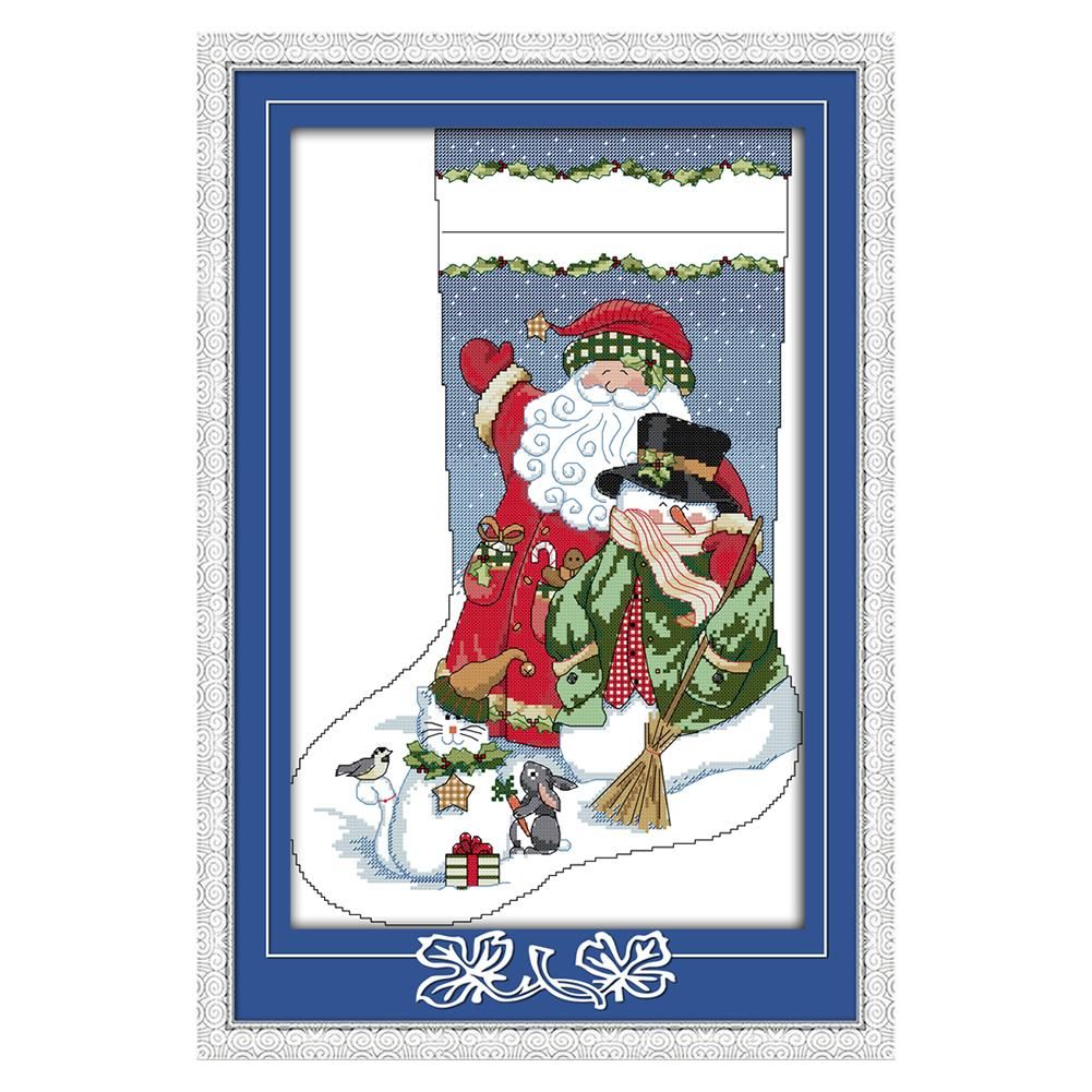 DIY Print Needlework 14CT Stamp Cartoon Christmas Sock Cross Stitch  C593