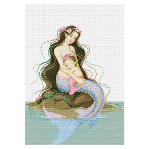 Beauty 3 Strand 11CT Stamped Cross Stitch Set  Fish Tail Baby Mother 0061