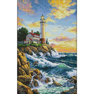 Lighthouse Sea Handmade Cross Stitch Ecological Cotton 14TC Canvas (F683)