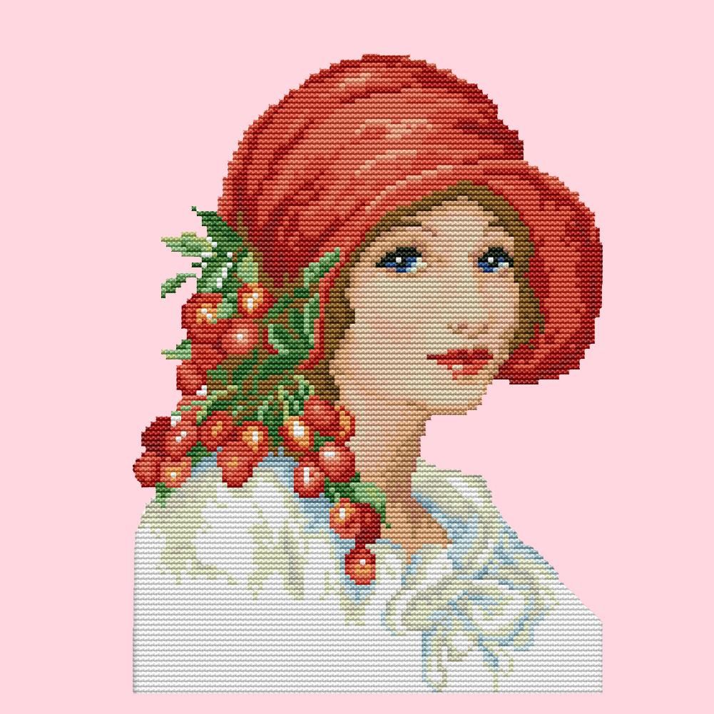 Stamped Cross Stitch Woman 14CT Embroidery Set  Woman in Red Hat RA216