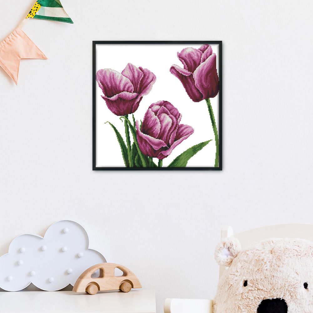 (45*44cm)14ct Stamped Cross Stitch - Purple Tulip