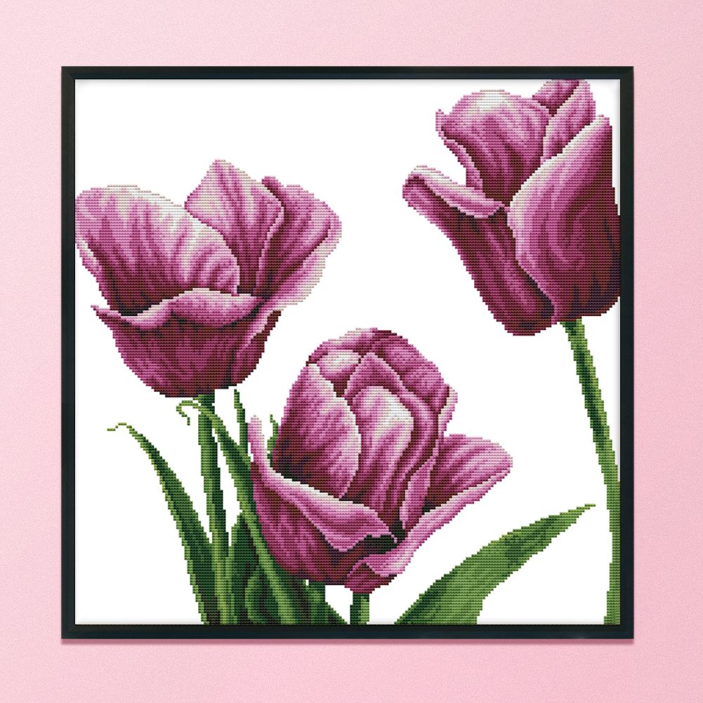 (45*44cm)14ct Stamped Cross Stitch - Purple Tulip