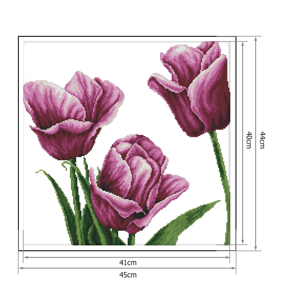 (45*44cm)14ct Stamped Cross Stitch - Purple Tulip