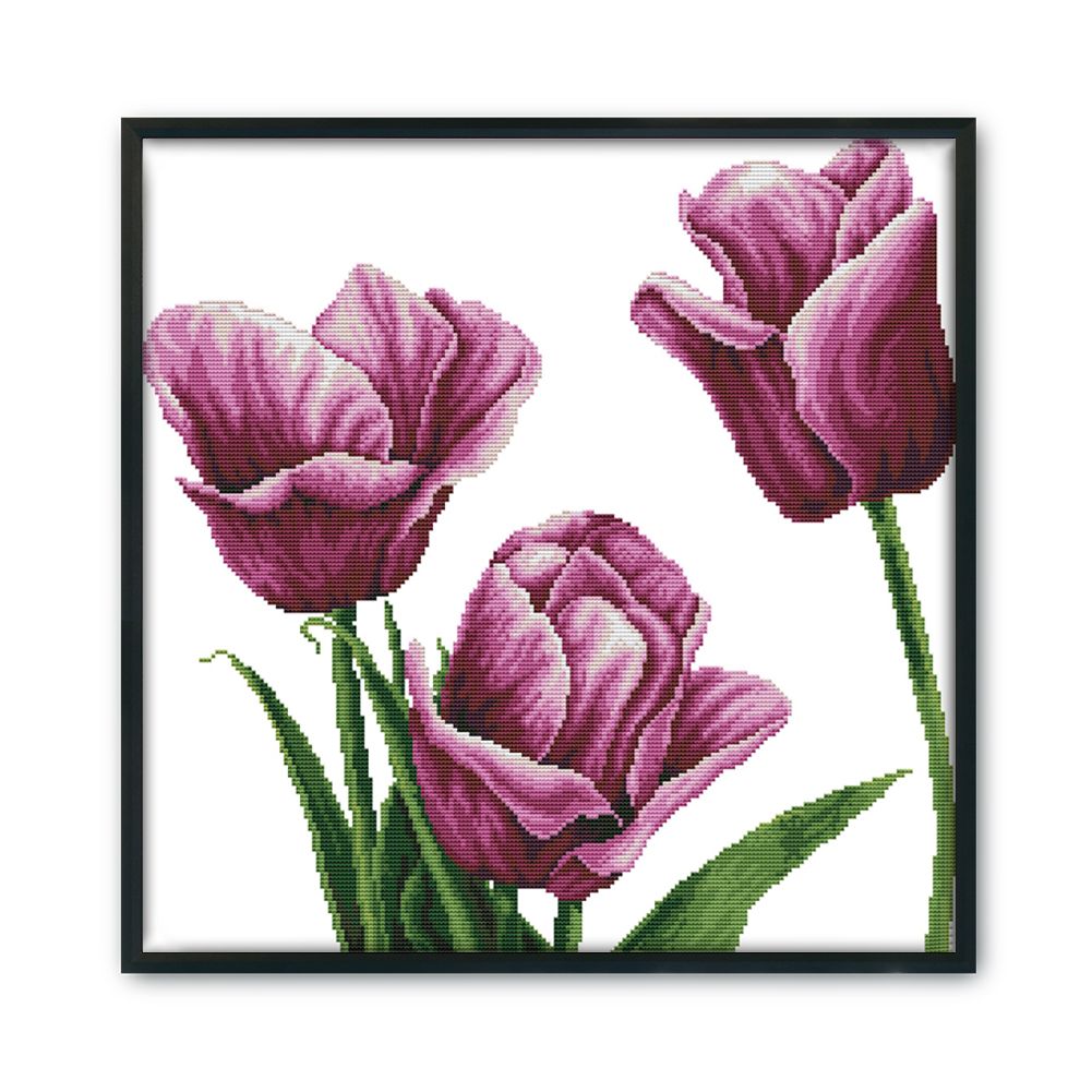 (45*44cm)14ct Stamped Cross Stitch - Purple Tulip