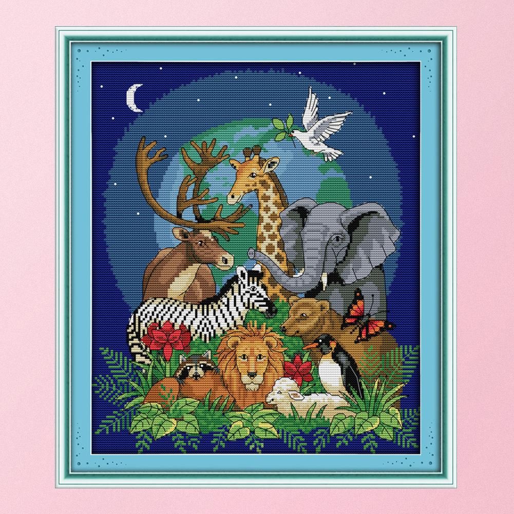 Stamped Cross Stitch Wild Animal 14CT Embroidery Set  African Animals D502