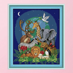 Stamped Cross Stitch Wild Animal 14CT Embroidery Set  African Animals D502