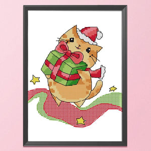 Christmas Kitten Cross Stitch 14CT Stamped Embroidery DIY Crafts  C914