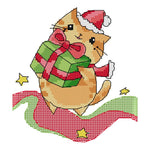 Christmas Kitten Cross Stitch 14CT Stamped Embroidery DIY Crafts  C914