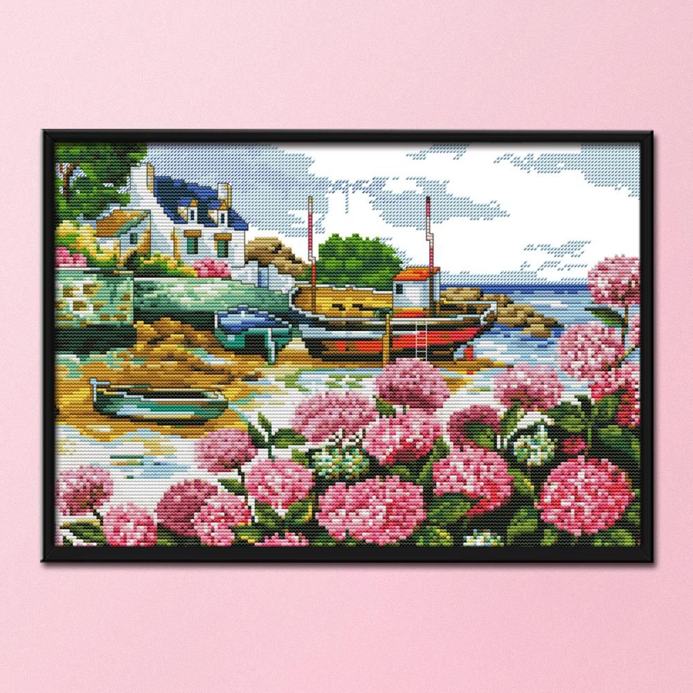 Beachscape 3  Cross Stitch 14CT Stamped Print On Canvas Needlework  F768