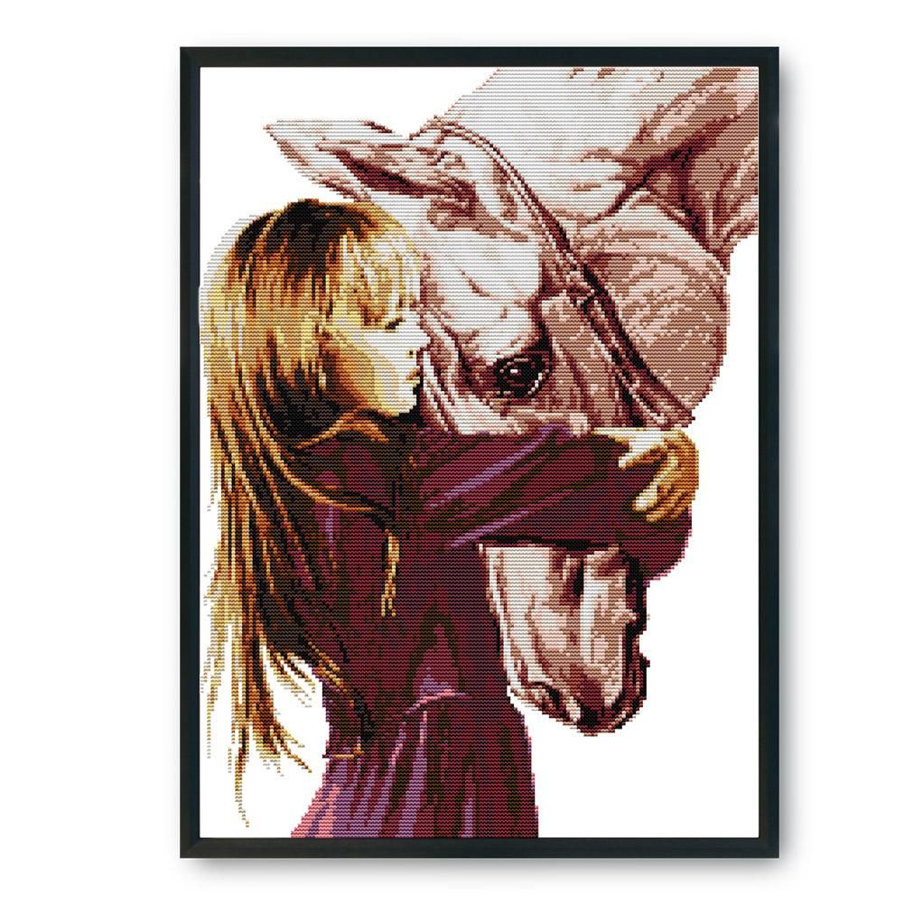 Stamped Cross Stitch Girl 14CT Embroidery Set  Girl Horse Farewell RA286