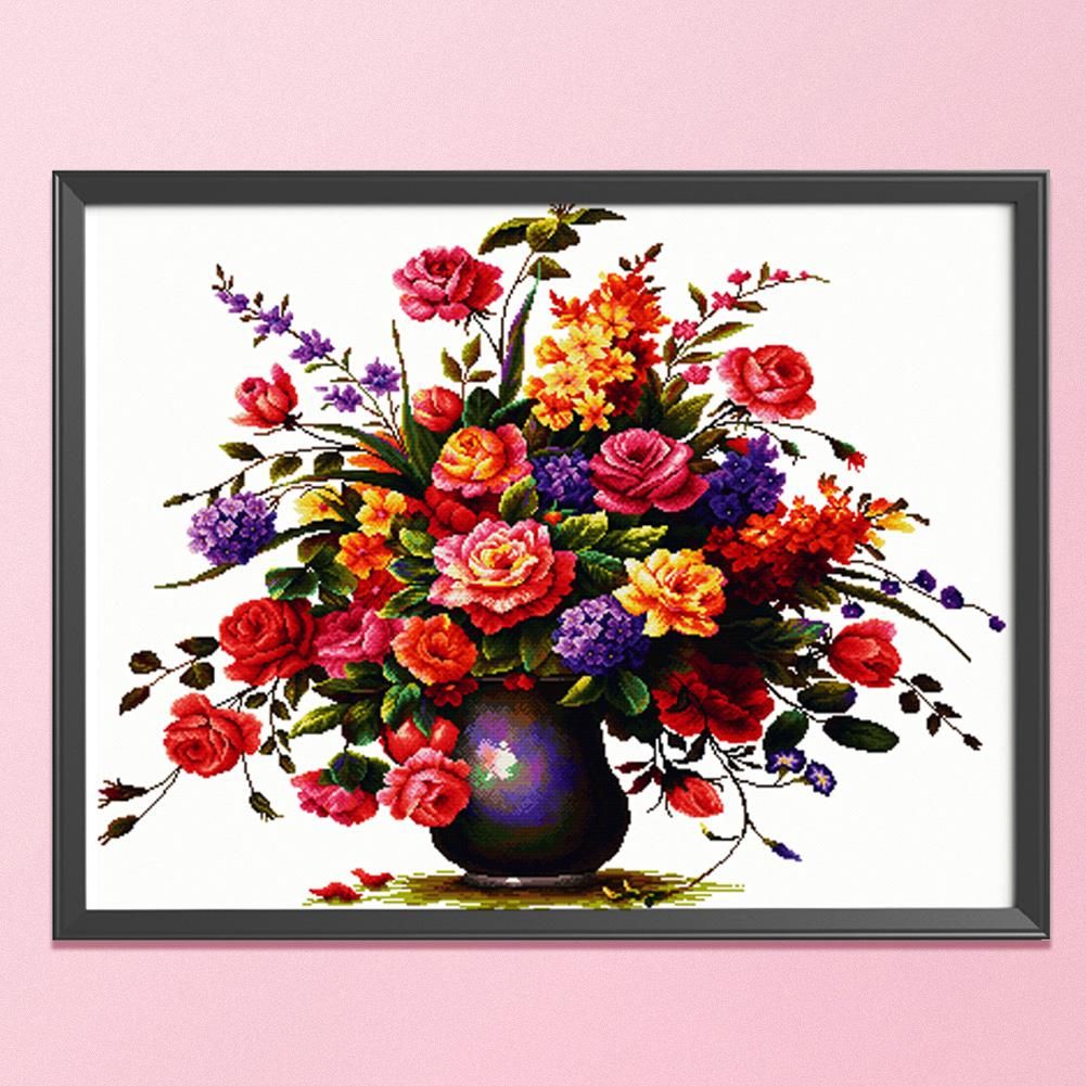 Print Cross Stitch Kits DIY Romantic 11CT Stamped Needlework  1080 Flowers