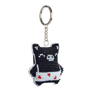 Bead Embroidery Keychain - Black Pig