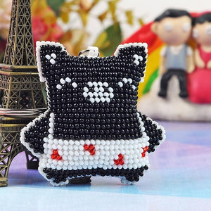 Bead Embroidery Keychain - Black Pig