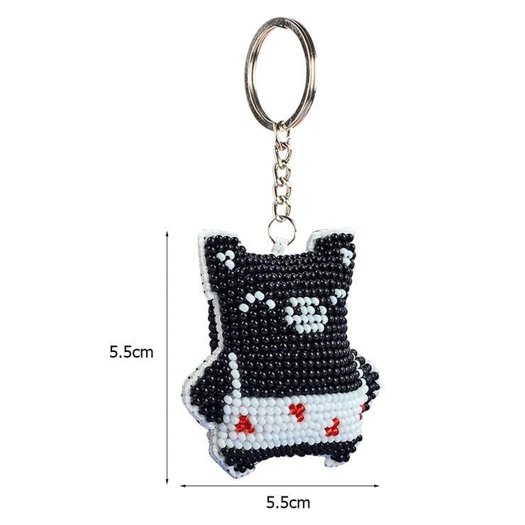 Bead Embroidery Keychain - Black Pig