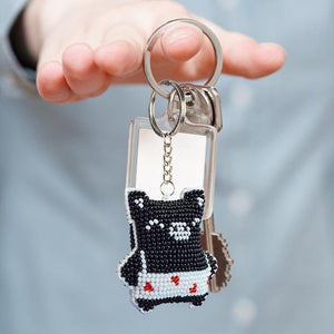 Bead Embroidery Keychain - Black Pig