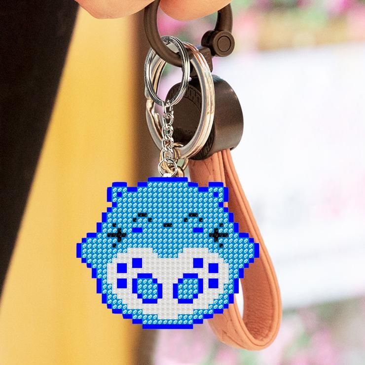 Bead Embroidery Keychain - Blue Cat