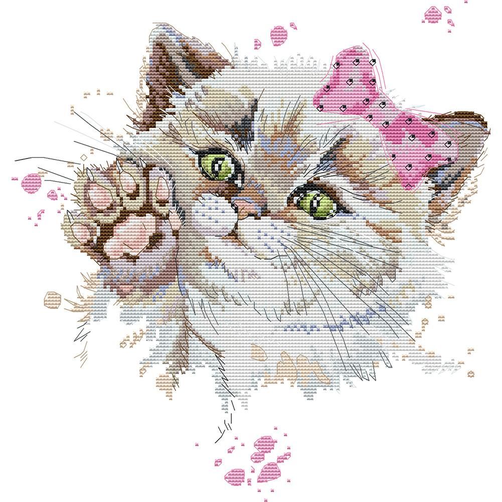 (34*35cm)14ct Stamped Cross Stitch - Cute Cat