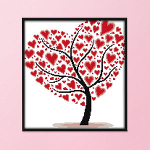 Cross Stitch Embroidery 14CT Stamped DIY Needlework  35x33cm Heart Tree 3