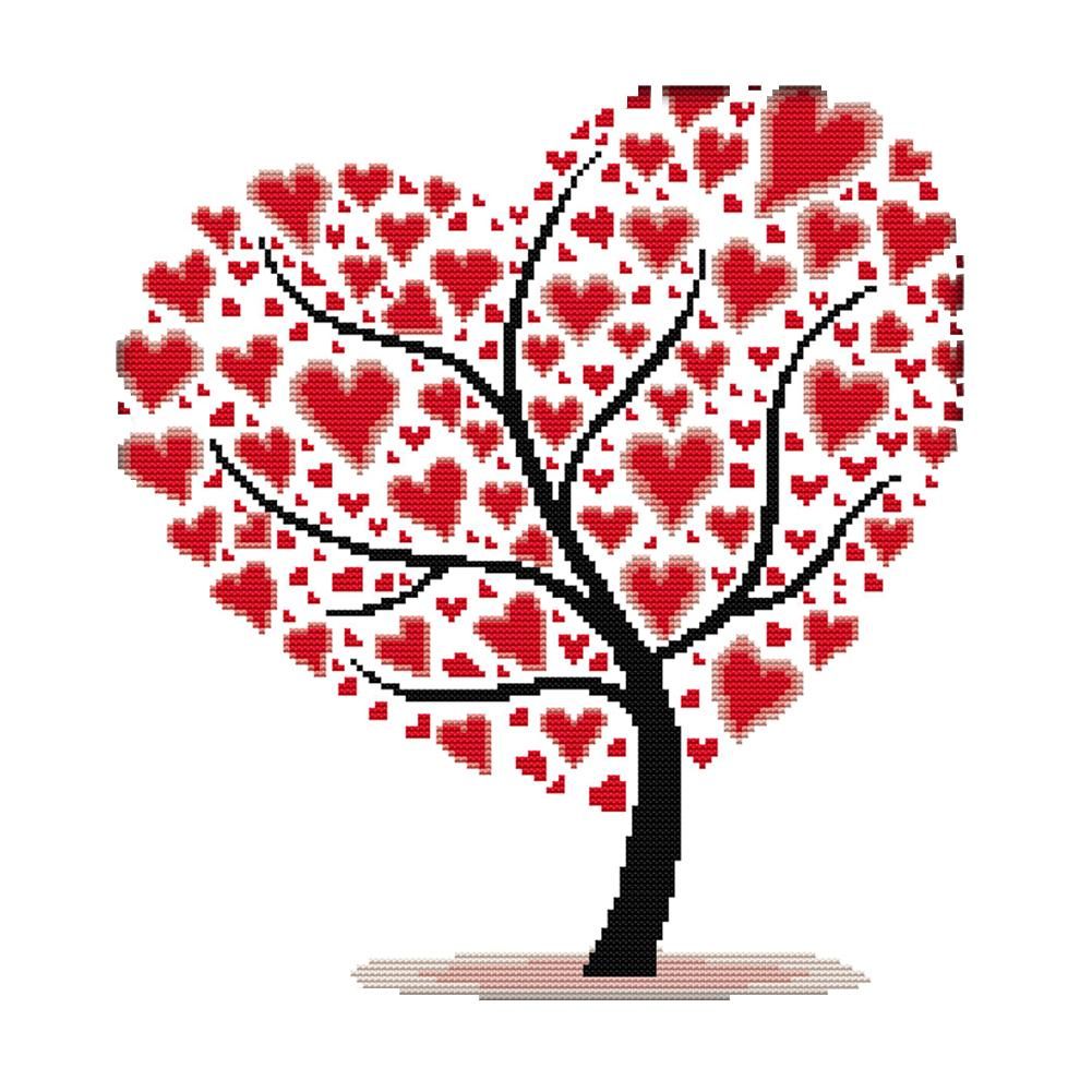 Cross Stitch Embroidery 14CT Stamped DIY Needlework  35x33cm Heart Tree 3