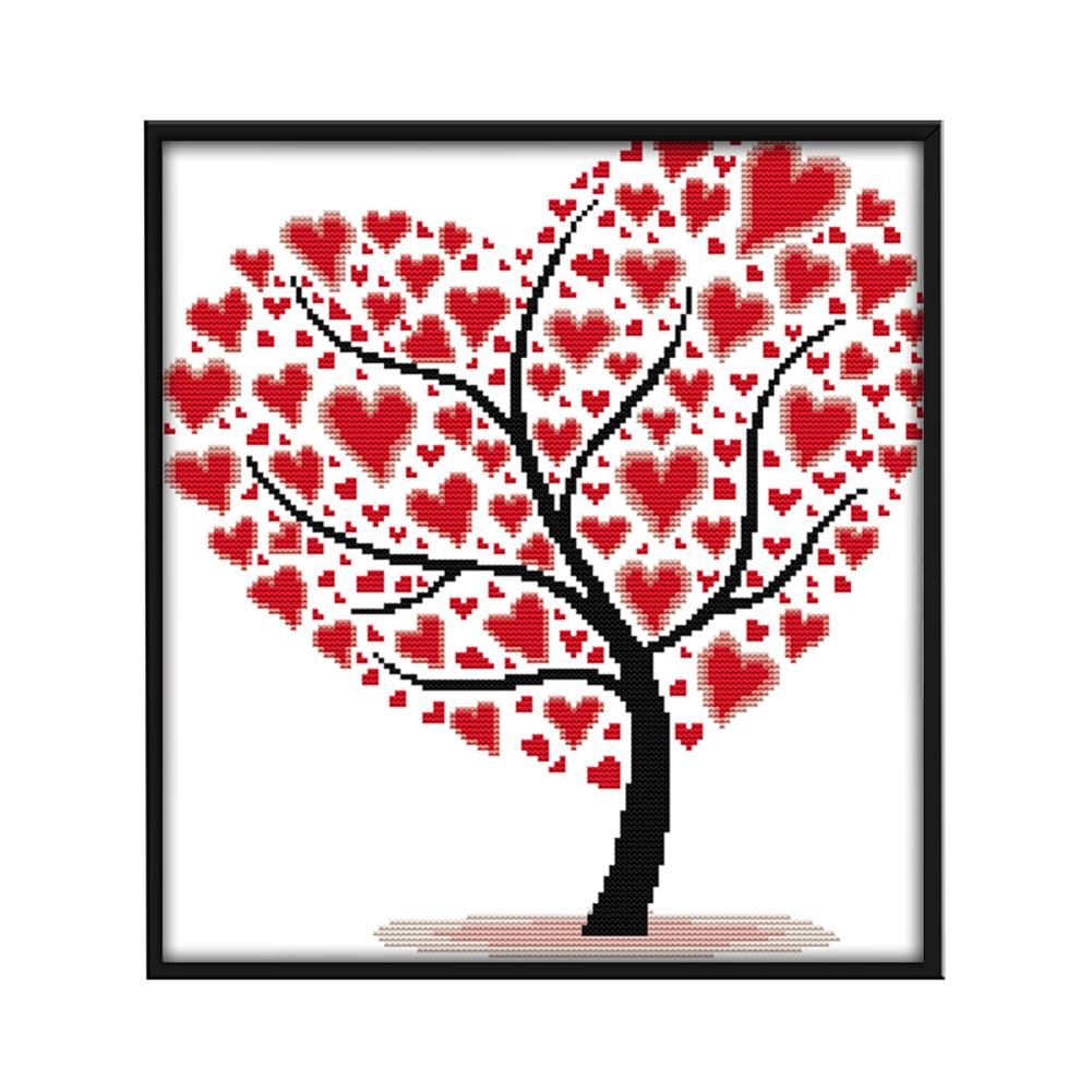 Cross Stitch Embroidery 14CT Stamped DIY Needlework  35x33cm Heart Tree 3