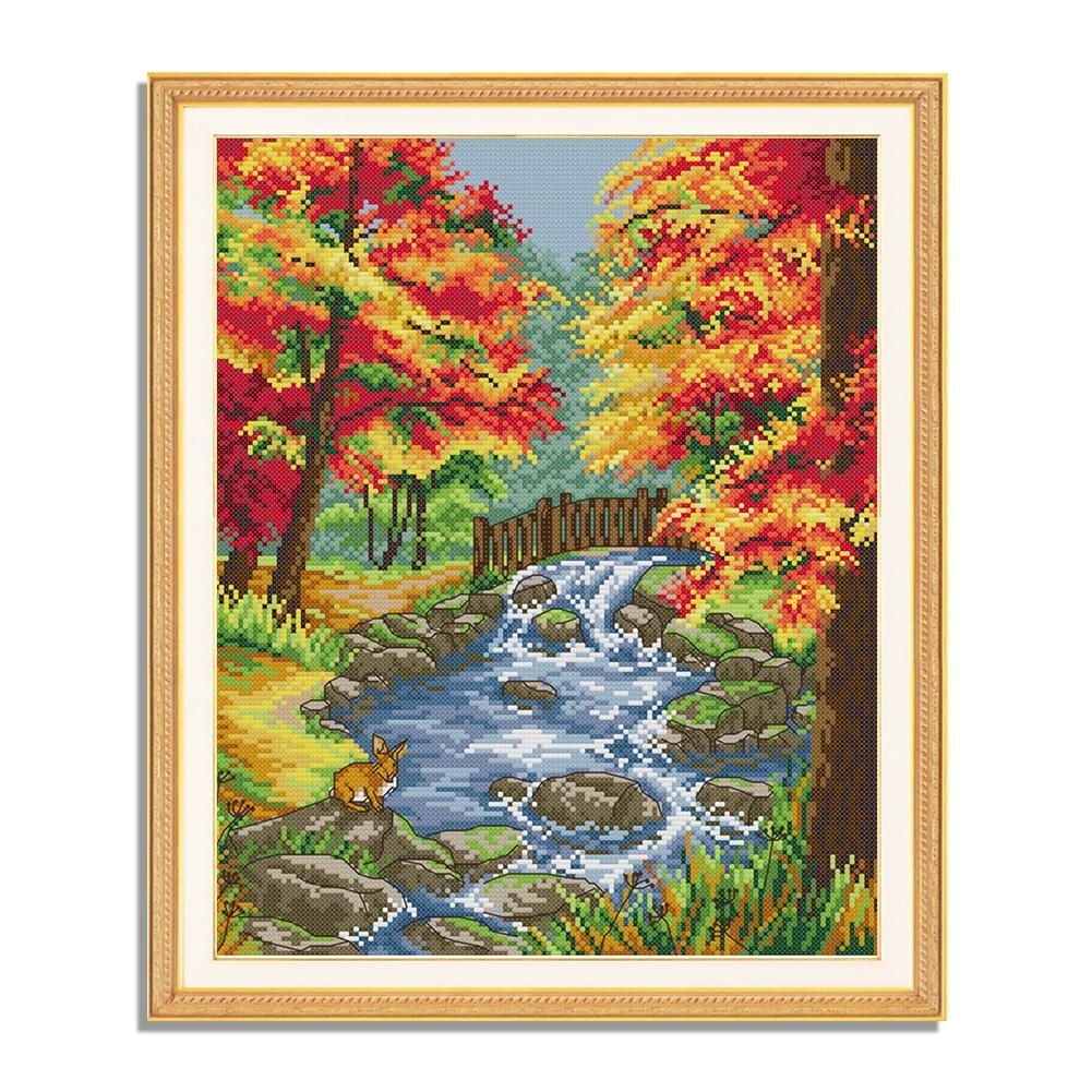 14CT Stamped Cross Stitch Kits Autumn in the Stream Embroidery  F992