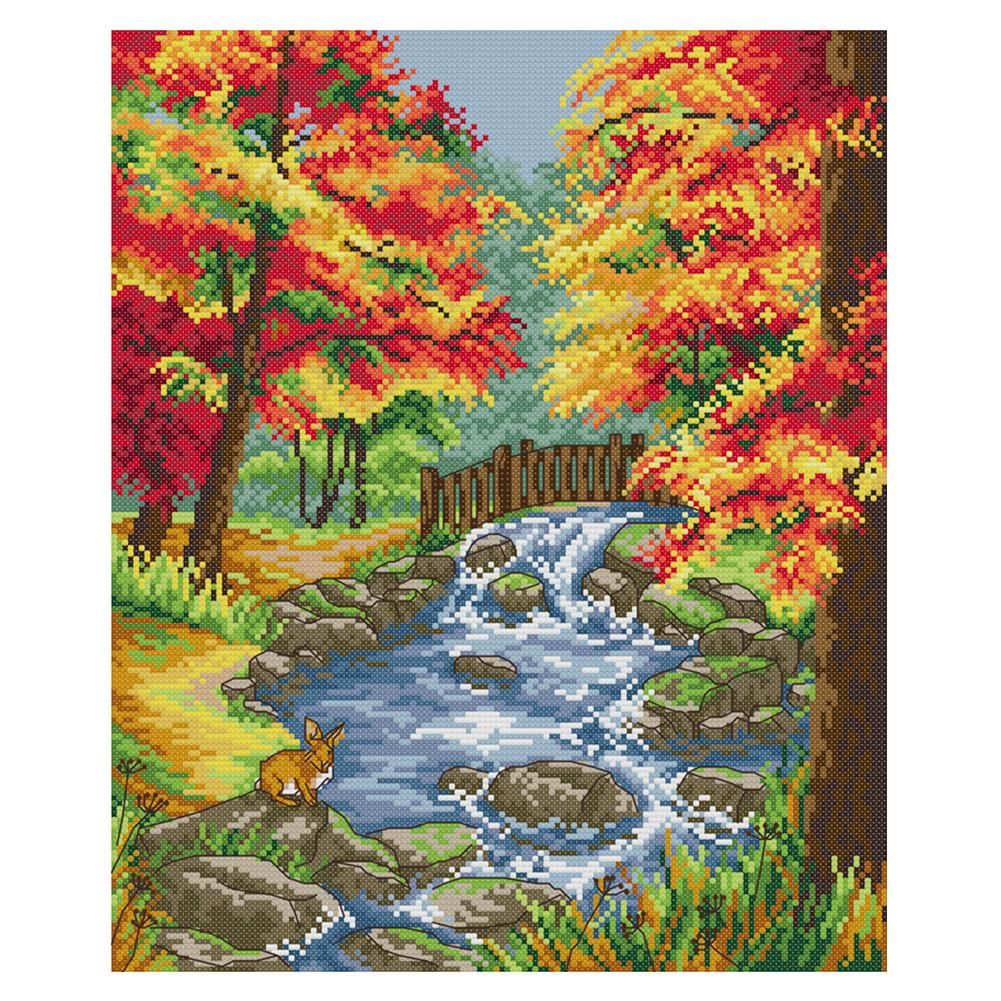 14CT Stamped Cross Stitch Kits Autumn in the Stream Embroidery  F992