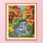 14CT Stamped Cross Stitch Kits Autumn in the Stream Embroidery  F992