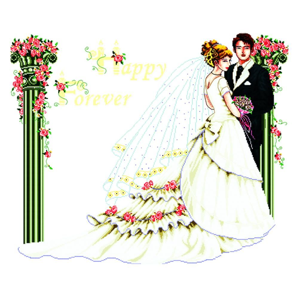 Stamped Cross Stitch Kit Western Wedding 14CT Embroidery  Wedding 3 R083