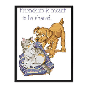 Cat and Dog DIY Cross Stitch Kit 14CT Stamped Embroidery Home Decor  D240