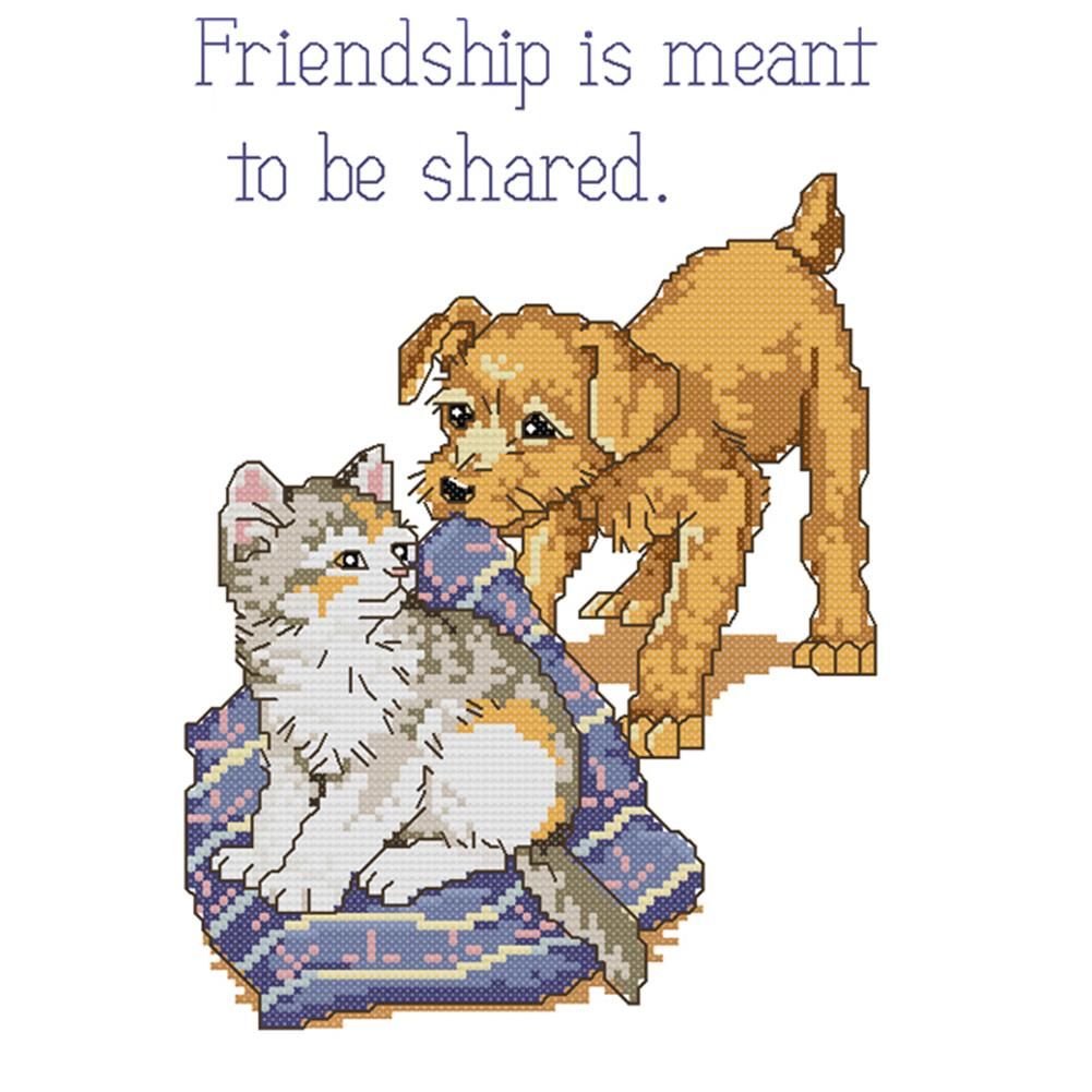 Cat and Dog DIY Cross Stitch Kit 14CT Stamped Embroidery Home Decor  D240