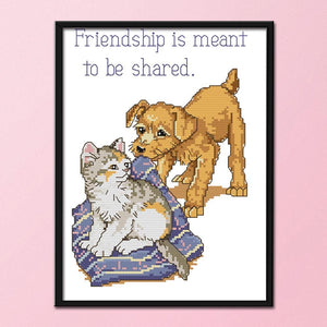 Cat and Dog DIY Cross Stitch Kit 14CT Stamped Embroidery Home Decor  D240