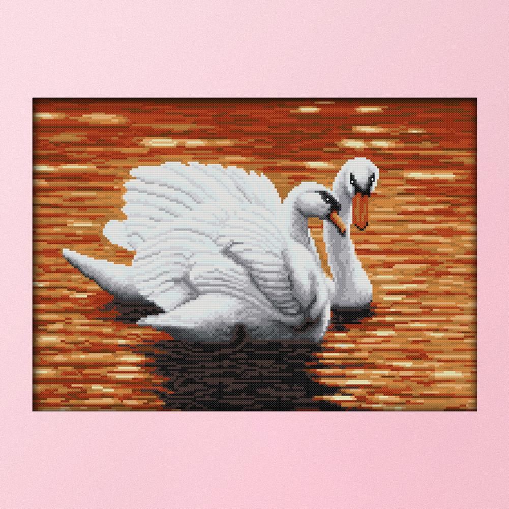 Animal Cross Stitch Embroidery 14CT Stamped Needlework  Two Swan D657