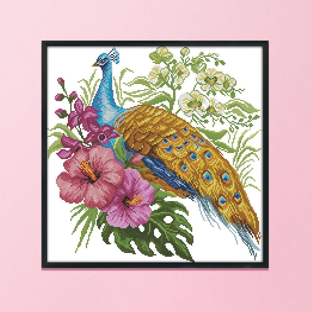 Peacock Cross Stitch 14CT Stamped Animals DIY Needlework  DA085 41x40cm