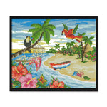 Summer Beach Cross Stitch 14CT Stamped Print On Canvas Needlework  F710